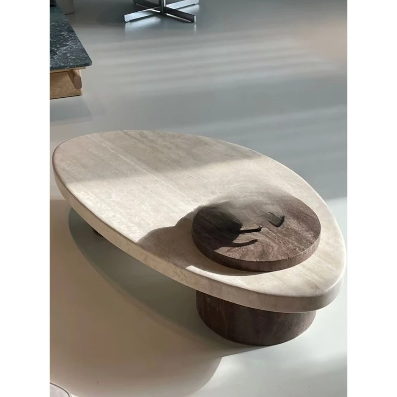 

Medieval wabi sandy wind natural travertine coffee table designer special-shaped coffee table