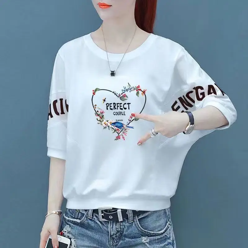 2024 Koreaanse Zomer Nieuwe Pullover O-hals Patchwork Print Letter Losse Casual Minimalistische T-Shirt Tops Met Korte Mouwen