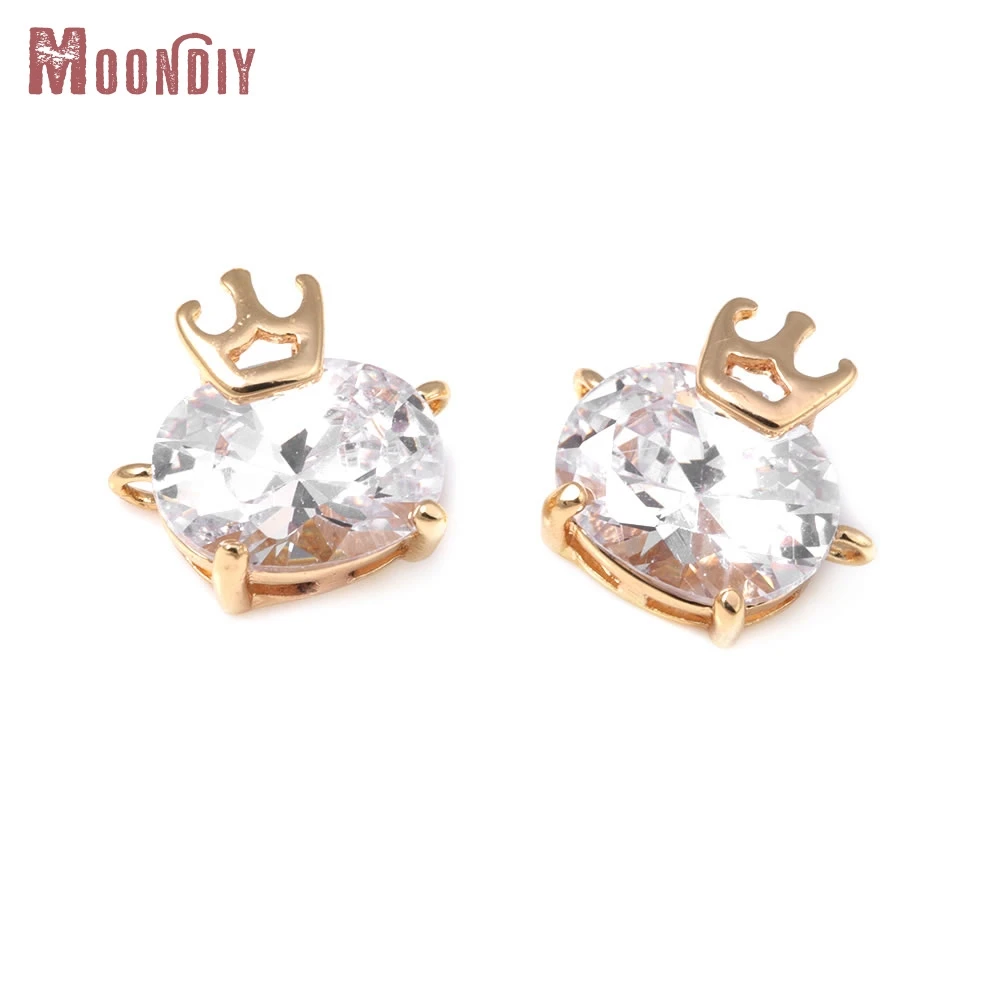 4PCS 18K Gold Color Brass and Zircon 2 Holes Crown Connect Charms Pendants High Quality Diy Jewelry Making Necklace Accessories