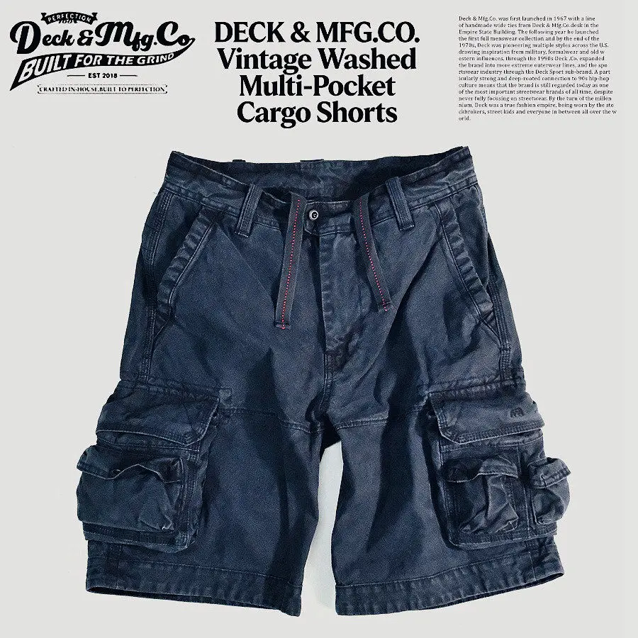 DECK&MFG.CO. American Heavyweight Blue Dyed INDIGO Retro Washed Multi Pocket Workwear Shorts!