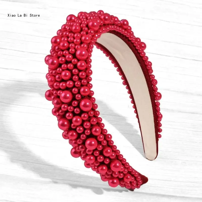 Luxurious Soft Sponge Hair Accessory Elegant Pearls Bead Embellished Hairbands XXFD