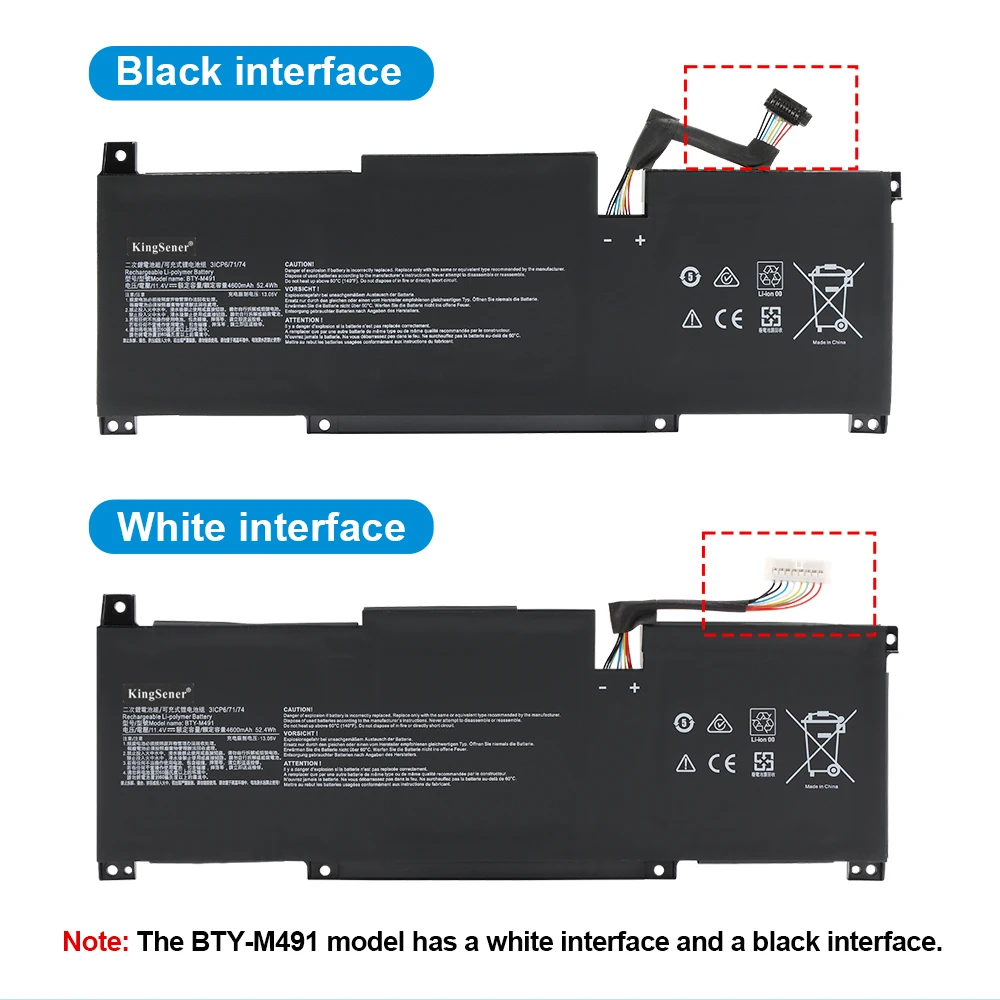 KingSener BTY-M491 Laptop Battery For MSI Modern 15 A10M-014,A10RAS-258 A10RB-041TW A10RD A11M A11SB-059 A4MW Prestige14 52.4WH