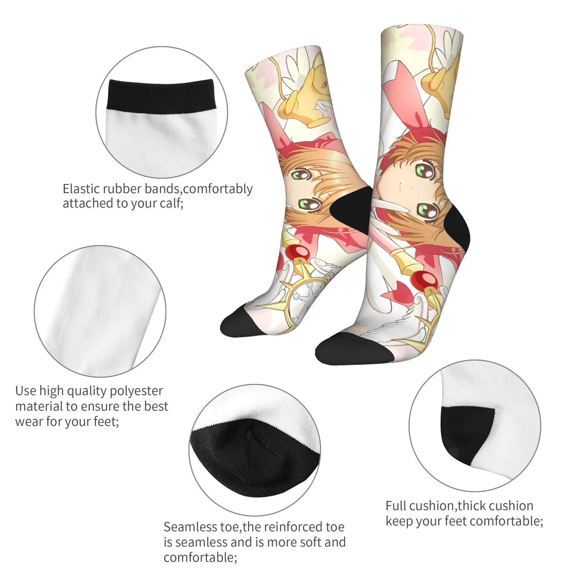 أنيمي كاردكابتور ساكورا الجوارب الخريف جوارب خمر الكبار الرجال الجوارب الناعمة تصميم الدراجات المضادة للبكتيريا الجوارب