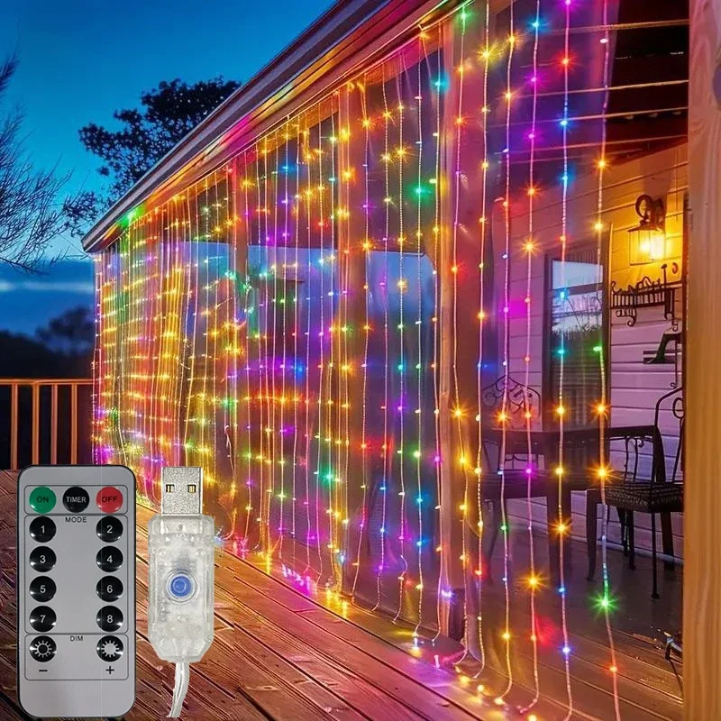 LED Curtain Lights USB Plug 8 Modes Party String Lights With Remote Control Fairy Garland Bedroom Wedding Christmas Decorations
