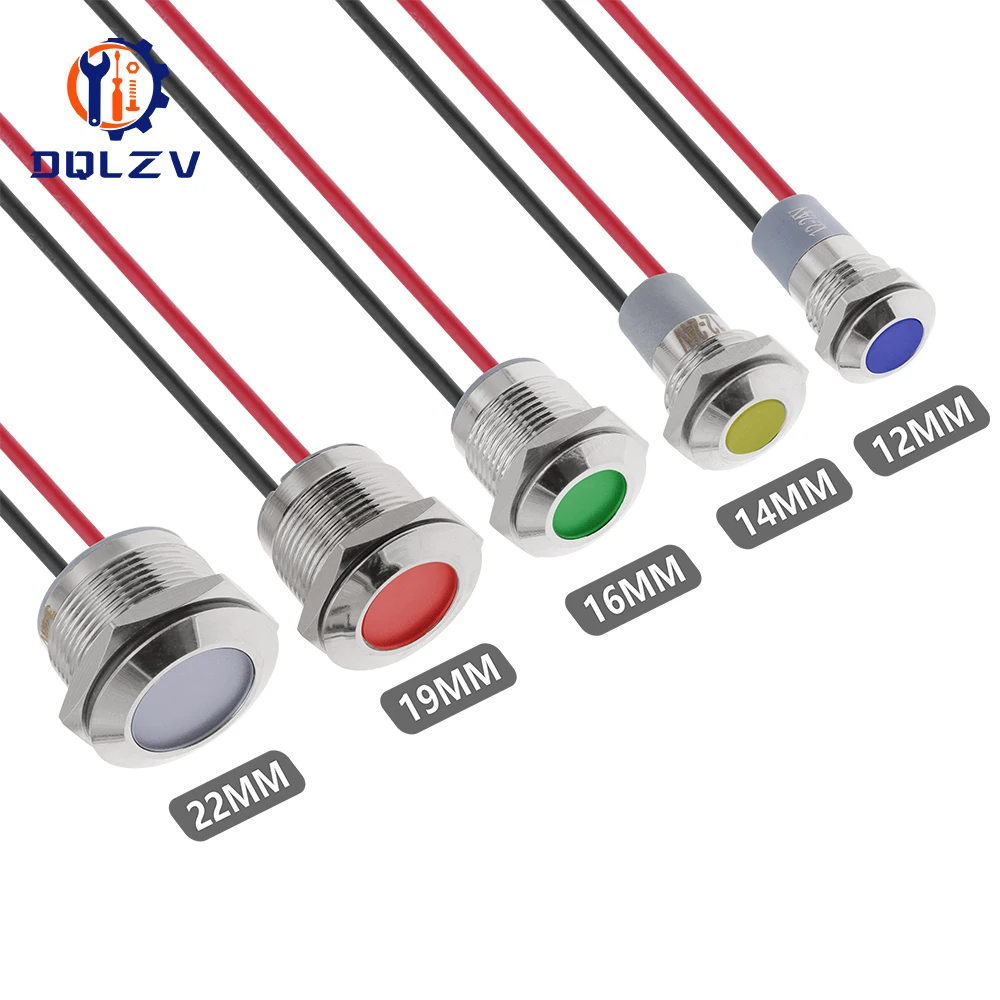 6mm 8mm 10mm 12mm 14mm 16mm 19mm 22mmWaterproof IP67 Metal LED Warning Indicator Light Signal Lamp Pilot Wire 3V 12V 24V 48V