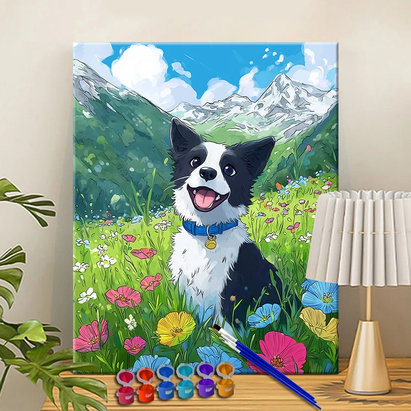 

Painting By Numbers Grass Sheepdog Acrylic Paint Canvas Dropshipping Portrait Family Children Photo Christmas gifts
