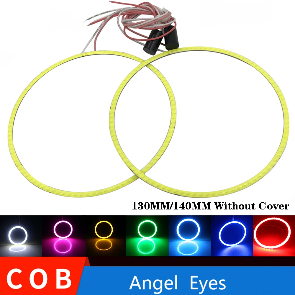 COB Angel Eyes 130 мм 2 шт. (1 пара) Автомобильные кольца Halo COB 140 мм ангельские глазки Автомобильная фара мотоциклетная белая желтая 12 В светодиодная