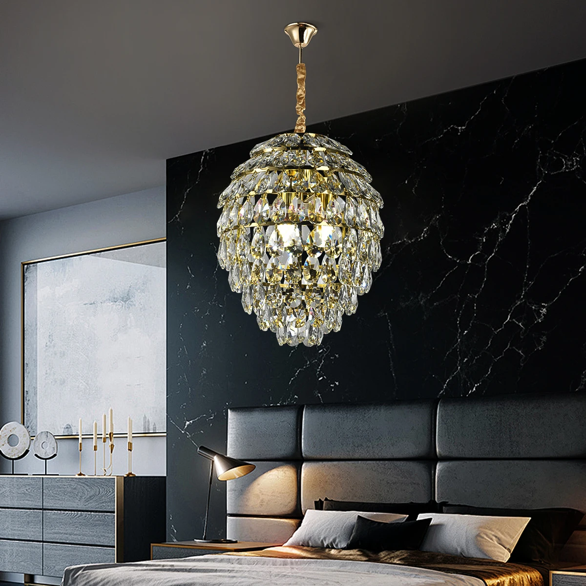 Modern raindrop-shaped K9 crystal chandelier ceiling lighting fixtures  ，decorated for bedroom Dining Rooms Living Room Corridor