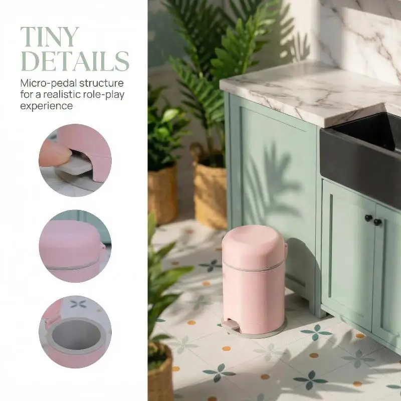 Dollhouse Miniature Garbage Can 112 Scale Foot Operated Trash Bin Realistic Kitchen Living Room Decor