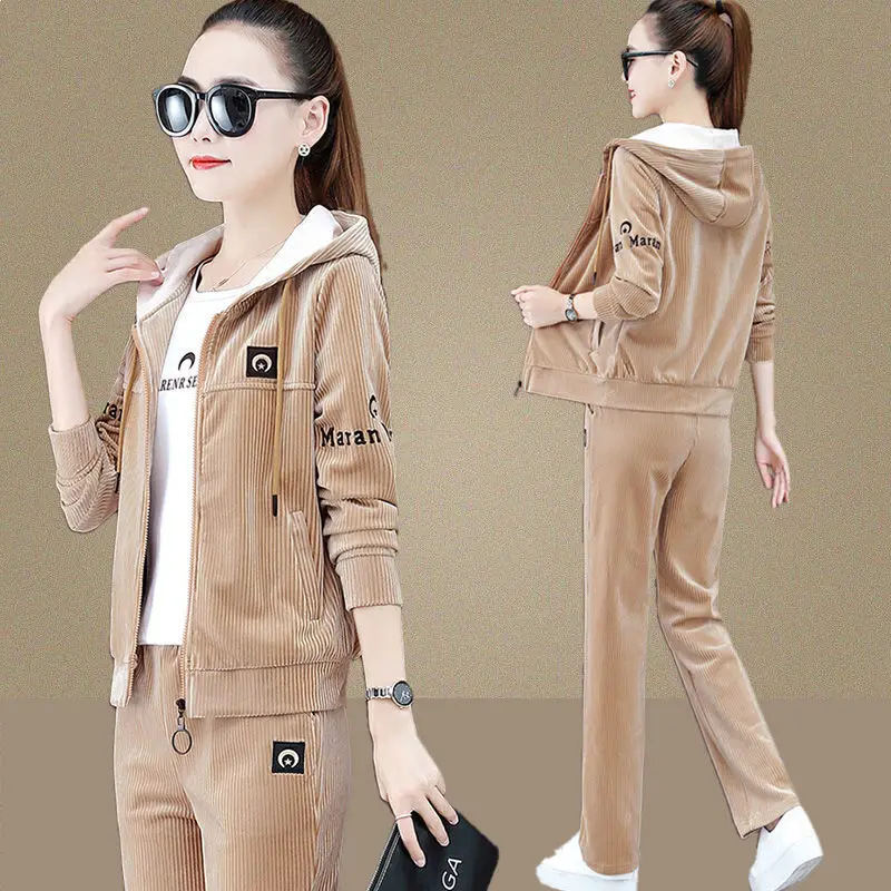 Sports suit women spring and autumn 2021 new fashion hooded casual sweater women three-piece suit