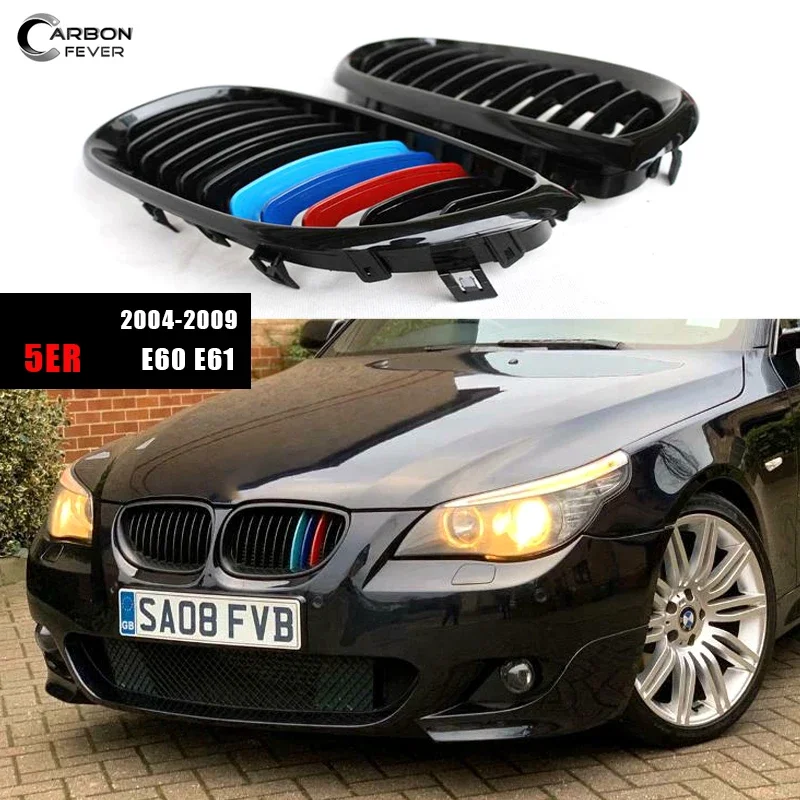 Repalcement ABS Glossy Black Car Front Bumper Kidney Racing Grille Fit For BMW 5 Series E60 E61 2004 - 2009 Wagon Sedan