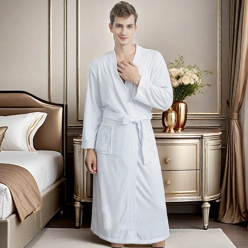 Autumn Adult Bathrobe Sashes V-Neck Robe Pajamas For Men And Women Couple Robes Pockets Long Sleeve Fashion Nightgown