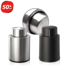 Premium Polished Stainless Steel Red Wine Vacuum Stopper with Date Marker and Plastic Bottle Cap