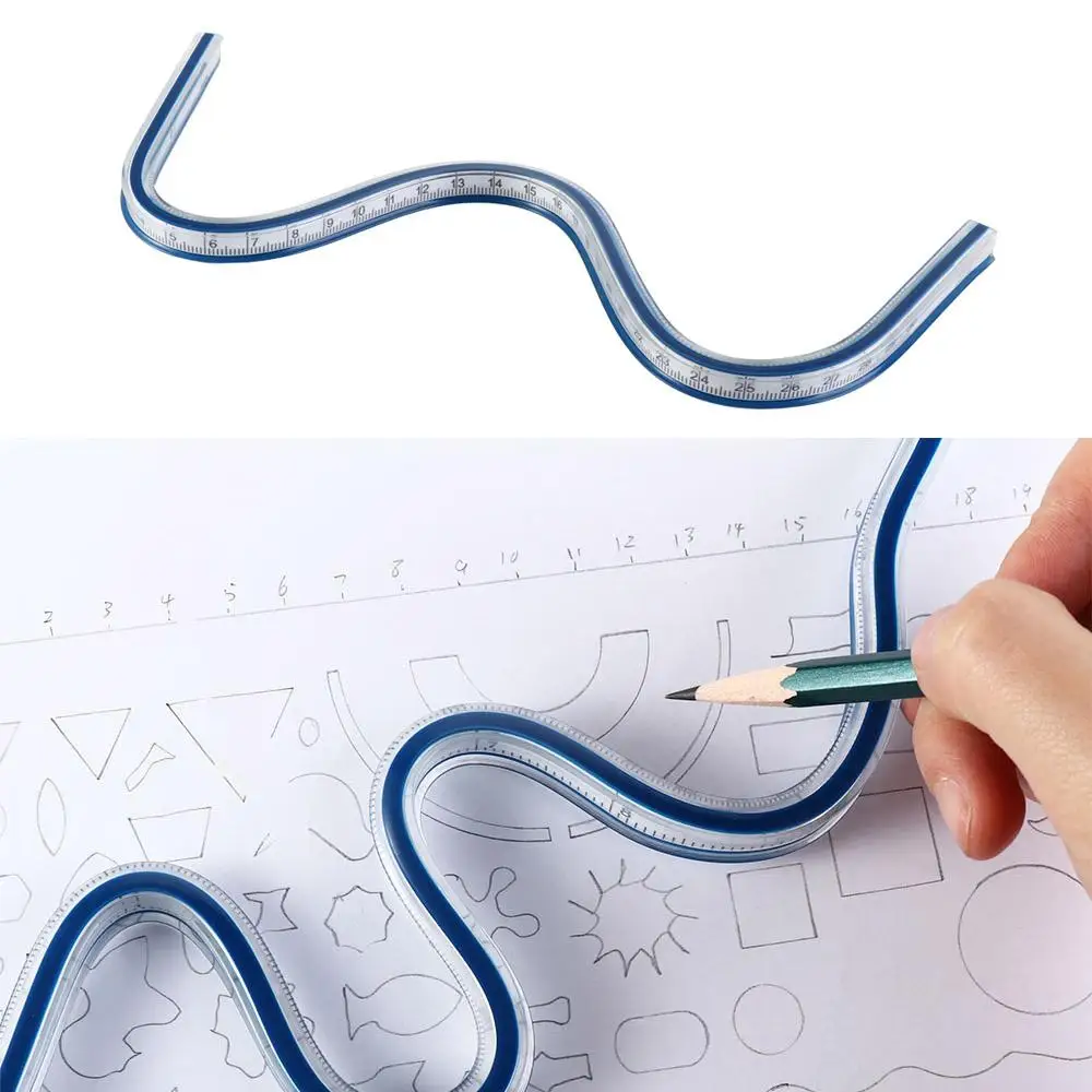 Régua Curva Flexível para Medição, Papelaria para Desenho Escolar, Régua Serpentina, Régua de Redação, Régua Divisória, 30cm