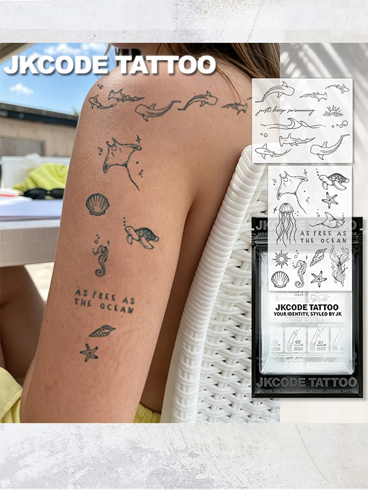 2-Piece Semi-Permanent Tattoo Set |   Ocean Tattoos, Mermaids, Turtles, Starfish, Shell Tattoos, Suitable for Arms, Necks, Waterproof, Realistic Tattoos, Plant Tattoos, Magic Tattoos, Can Last 1-2 Weeks, Women's Tattoos, Shoulder Tattoos, Perfect Holiday Gift.
