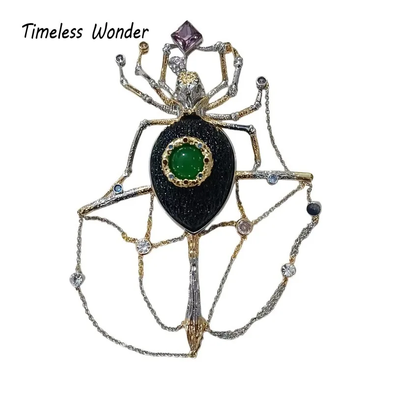 Timeless Wonder Fancy Zircon Spider Chained Detachable Brooch Women Designer Jewelry Runway Top Gift Rare Trendy Versatile 5255