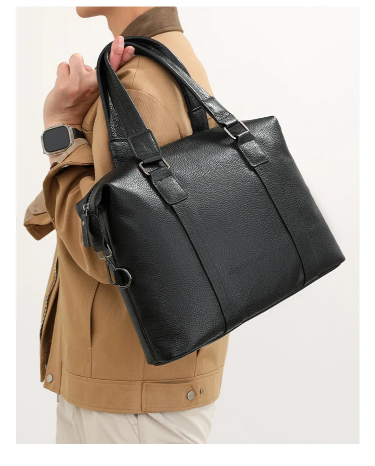 New Business Laptop Bags Cow Genuine Leather Men's Briefcase Luxury Brand Male Handbags Men Messenger 14 Inch Computer Bag