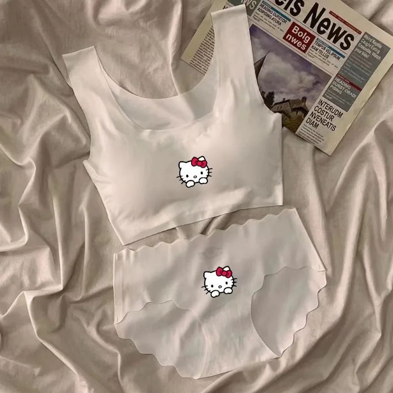 Sanrio Hello Kitty New Underwear Girl Cartoon Anime Sexy Sports Student Vest Cute Kawaii Bra Set Holiday Gift for Girlfriend