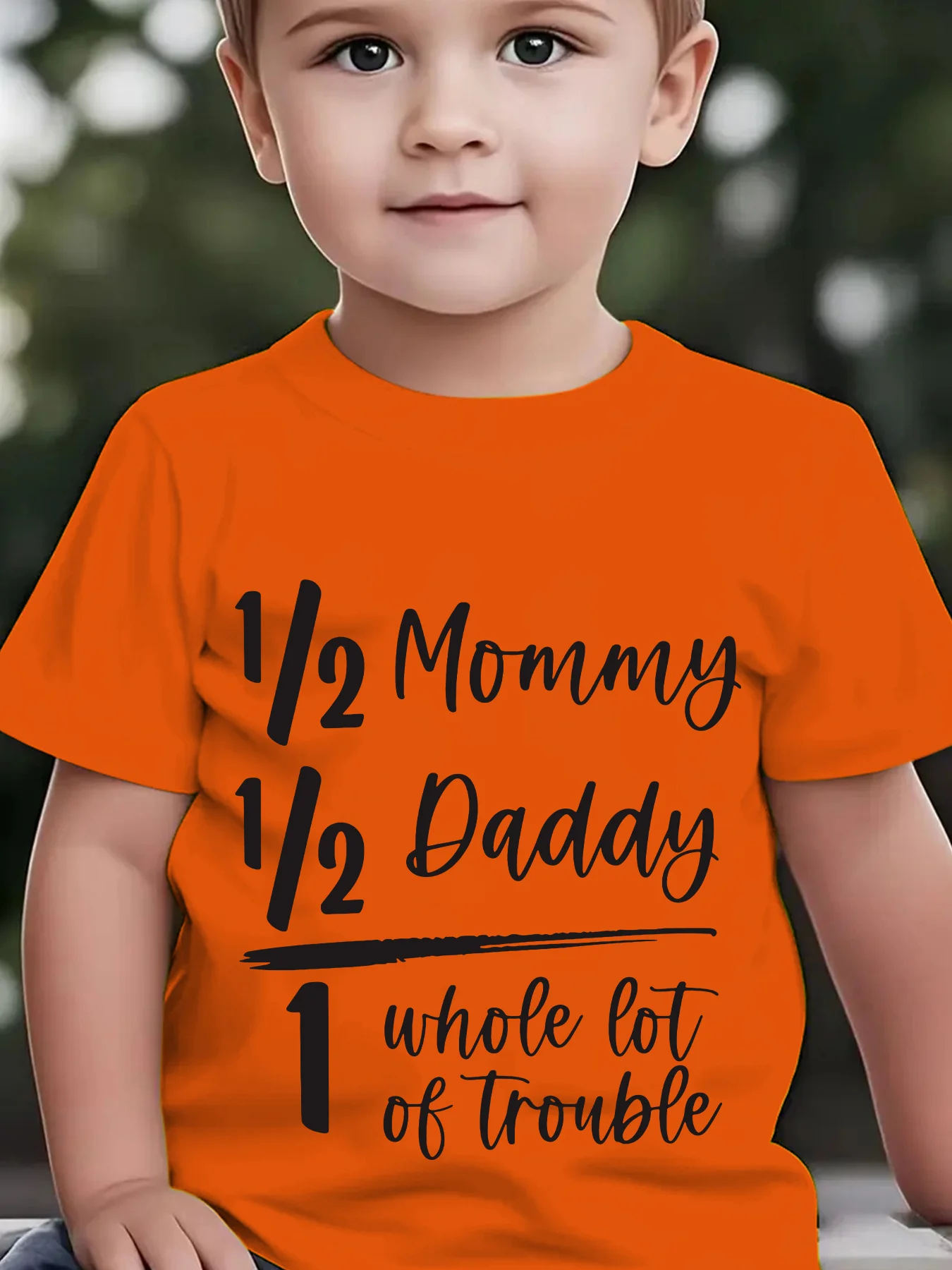Summer Children's Fashion Short Sleeved Half Mommy Half Daddy -1 Whole Lot of Trouble Letter Printed Outdoor Casual Top