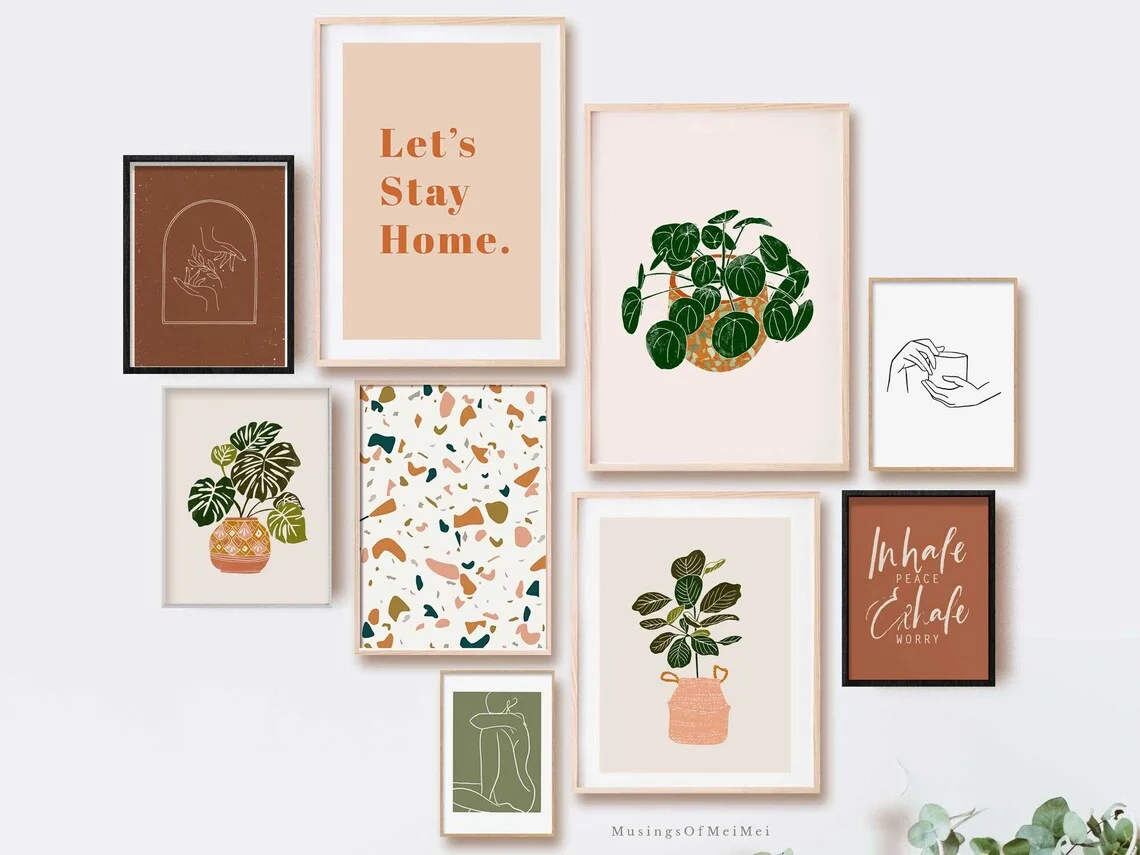 Boho Botanical Print, Fiddle Leaf Fig Printable Wall Art, Boho Prints, Nursery wall decor, House Plant Lover Wall Decor, Digi