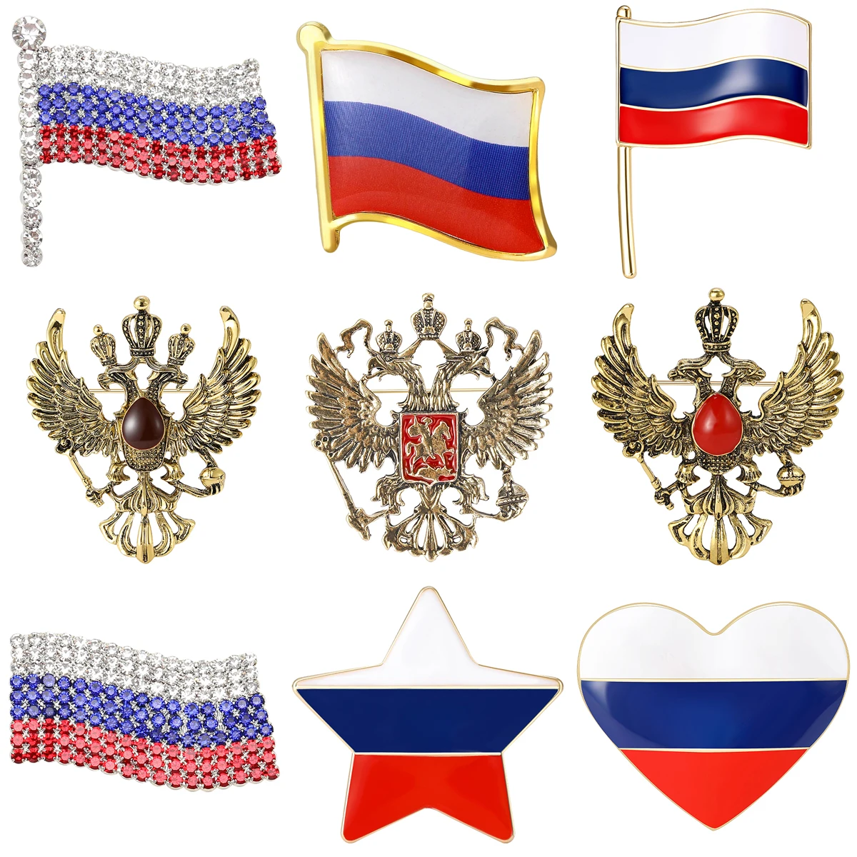 

Classic Enamel Russian Flag Brooches for Unisex Women Rhinestone Flags Lapel Pins Office Party Friend Gifts Accessories