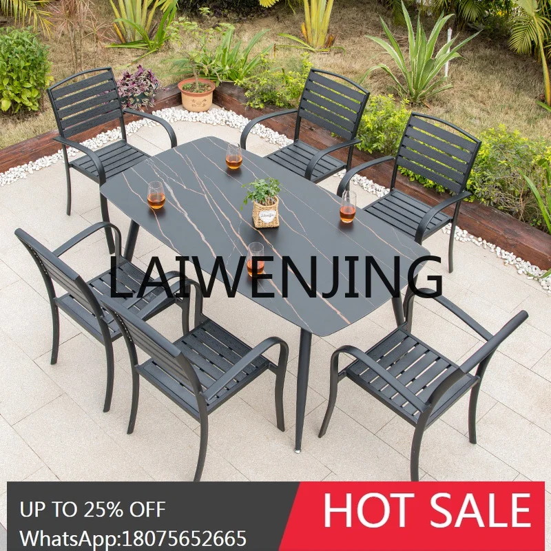 RWJ Outdoor Stone Plate Plastic Wood Courtyard Hotel Iron Plastic Wood Outdoor Desk-Chair Outdoor Balcony