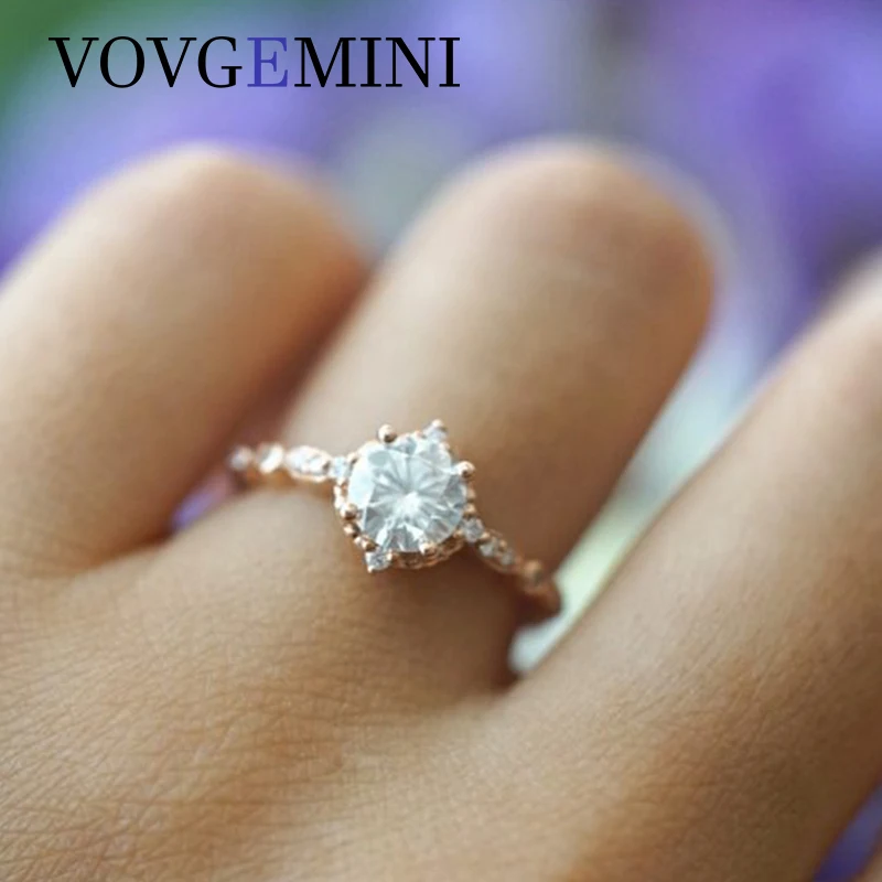 VOVGEMINI Vintage Moissanite Ring 0.8carat Round Real Pure 18k Rose Gold  585 Romantic Fashion Jewelry For Woman Wedding  Fiancé