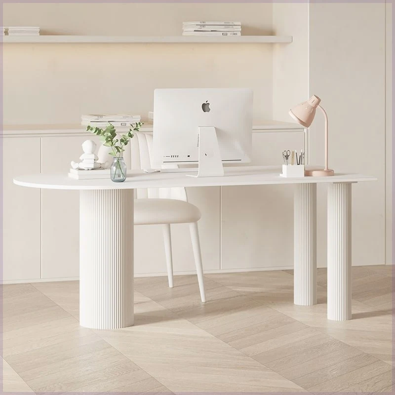 

Rock slab island desk integrated small apartment household simple modern French computer office desk chair cream style light