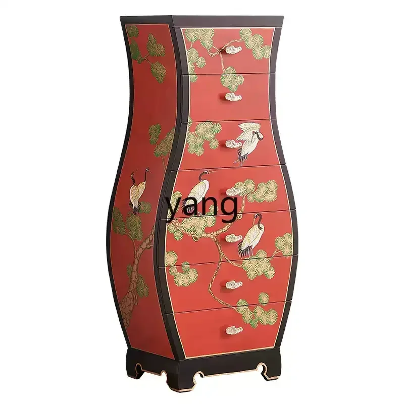 

XYY red Guochao painted bedroom storage seven chest cabinets TV sofa high vertical cabinet