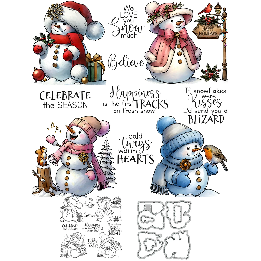 Mangocraft Christmas Winter Snowman Cutting Dies Clear Stamp DIY Scrapbooking Metal Dies Silicone Stamp For Cards Albums Decor