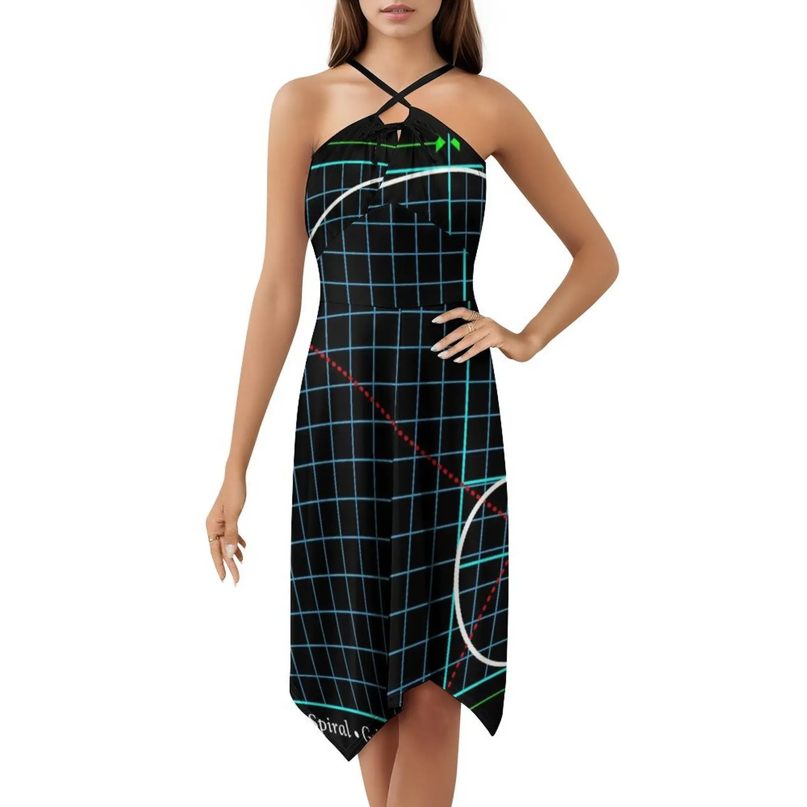 النسبة الذهبية فيبوناتشي دوامة اللون رسم فستان عطلة مثير للنساء حفلة الشاطئ عيد ميلاد فستان قصير نسبة ذهبية #5