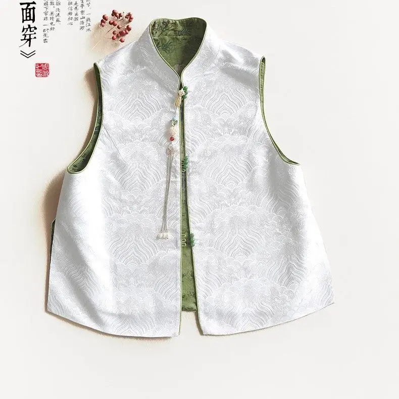 Brocade Splicing Vest Interweaving Fragrant Cloud Gauze Top Double-sided Waistcoat Wearing Chinese Waistcoat Both Side Wear Vest