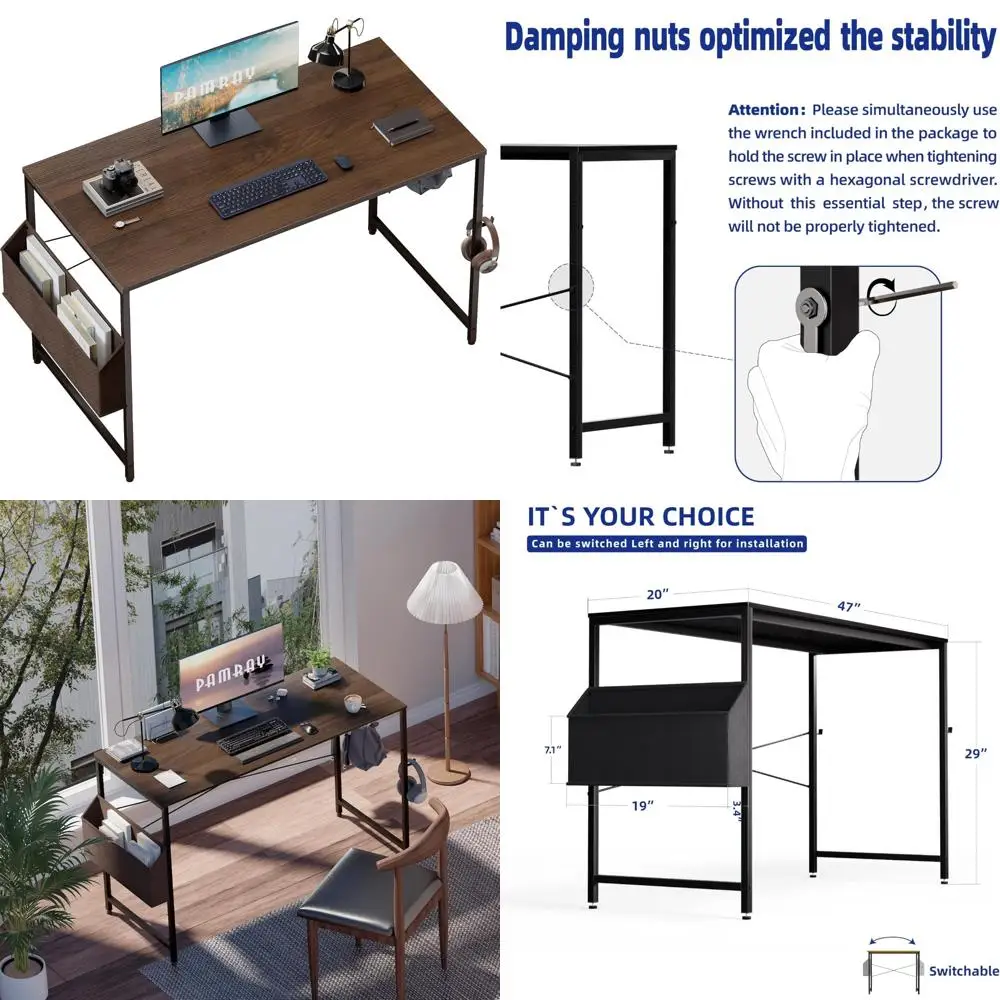 

Compact 47 Inch Desk for Small Spaces with Storage and Headphone Hook - Home Office Work Desk for Efficiency and Organization