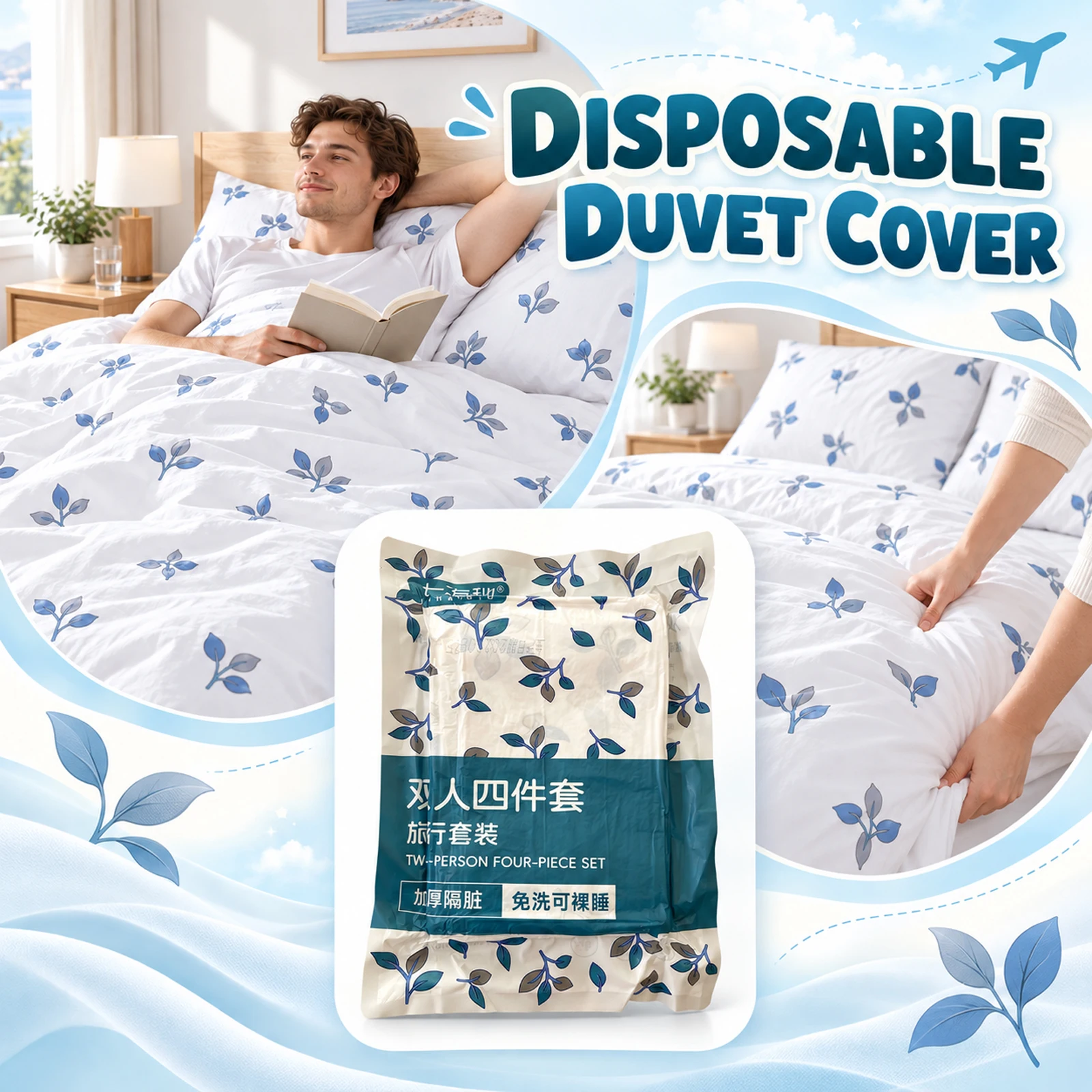 3-Piece Disposable Bed Sheet Set for Travel and Hotel Use