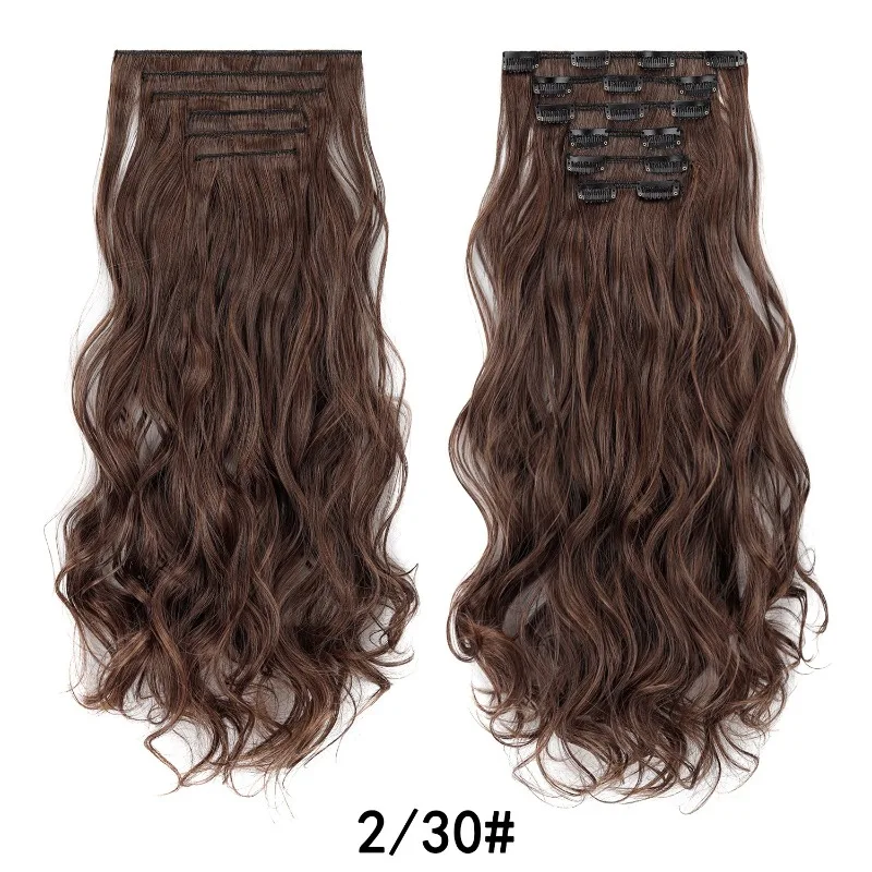 Bal Dame Hoofddeksels Grote Golf Lang Krullend Haar Vrouw Gebogen Haar Cocktail Party Dress Up Pruik 6-delige set 16 Kaarten Haarpatch Pak