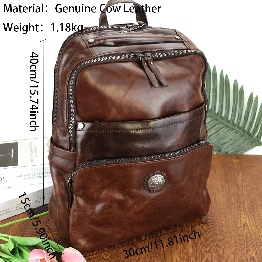 URBAN MASTER Retro Casual Backpacks for Men Genuine Leather Laptop Backpack Large Capacity Handbag 2140