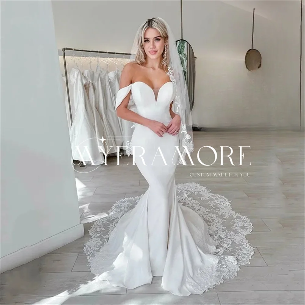

Chic V-Neck Wedding Dress with Exquisite Applique for Bridal Gowns Off Shoulder Bride Dress Mermaid White Party Gowns Customized