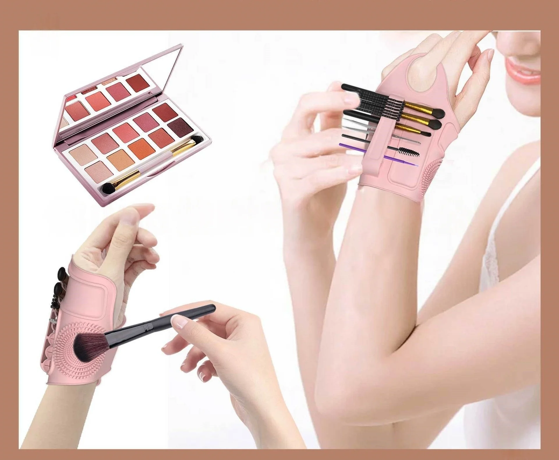 حقيبة يد مساعد مكياج من السيليكون مع وظائف متعددة تتضمن منطقة تنظيف حزام أدوات التجميل متعددة الوظائف لفرشاة المكياج