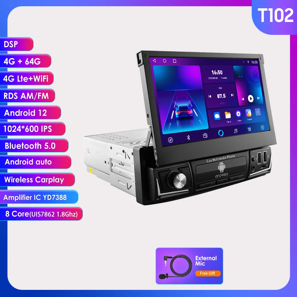Hizpo 7 Inch Android Universele 1din Auto Radio Carplay Gps Navigatie Intelligente Systemen 1 Din Stereo Handmatig Intrekbaar Scherm