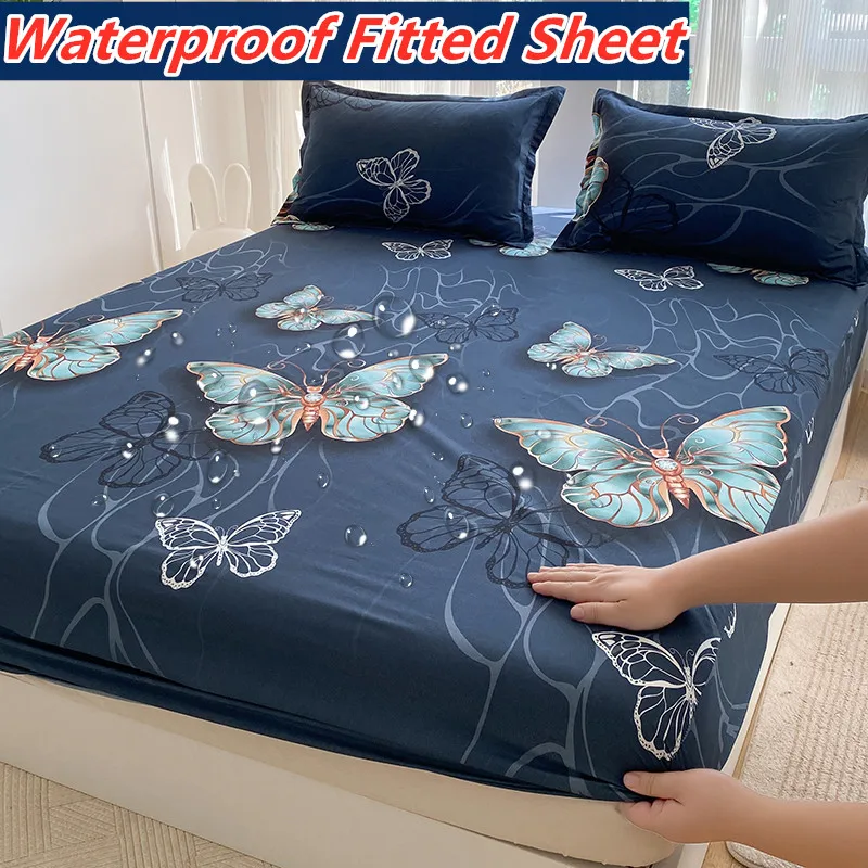 Printed Bedsheet Elastic Fitted Sheet Waterproof Bed Linen Skin-friendly Bed Cover Home Mattress Protector  (No Pillowcase)
