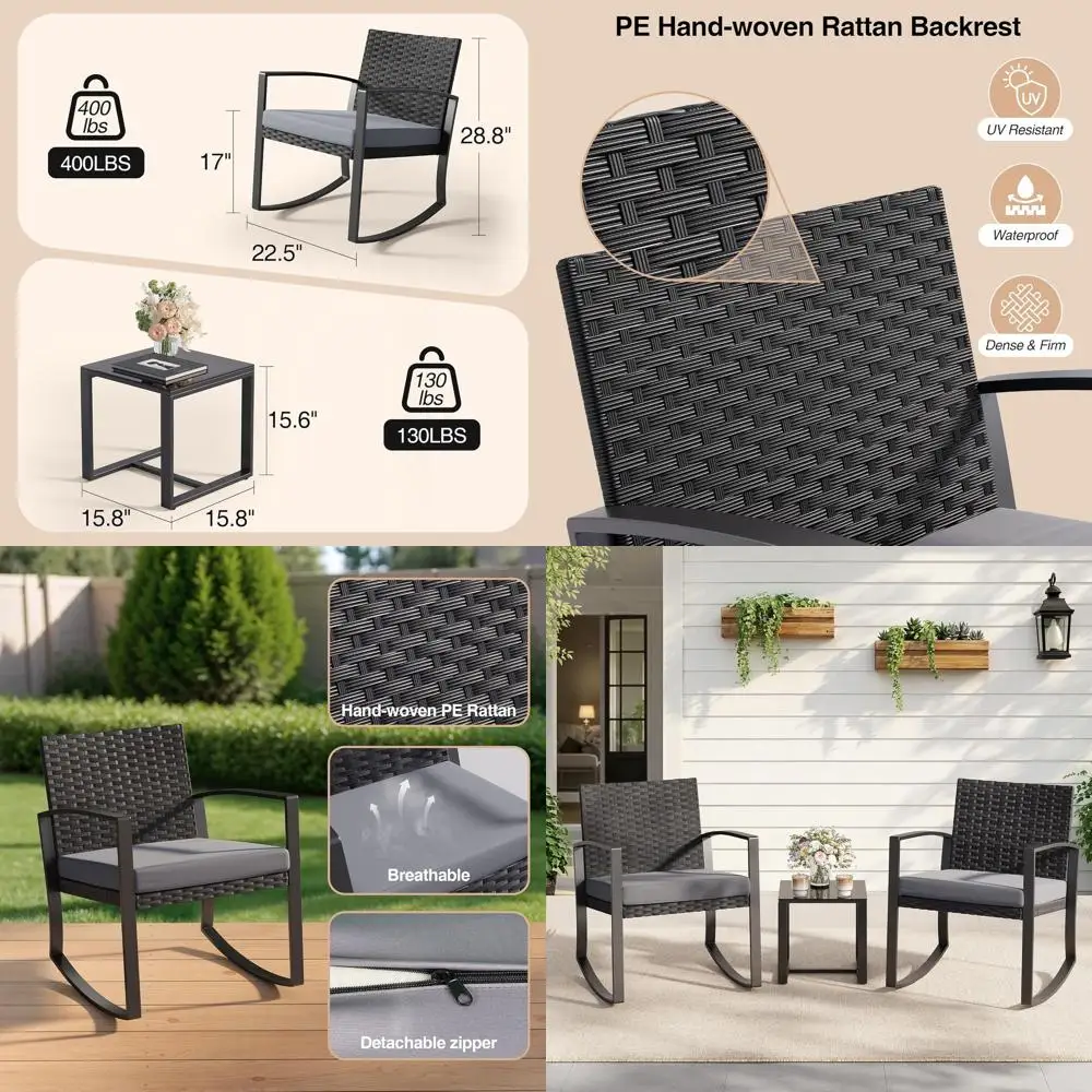 

3 Pieces Outdoor Patio urniture Set Rocking Bistro Set Outdoor Rattan Contion with Coee Table or Garden Balcony Backyard Poolsid