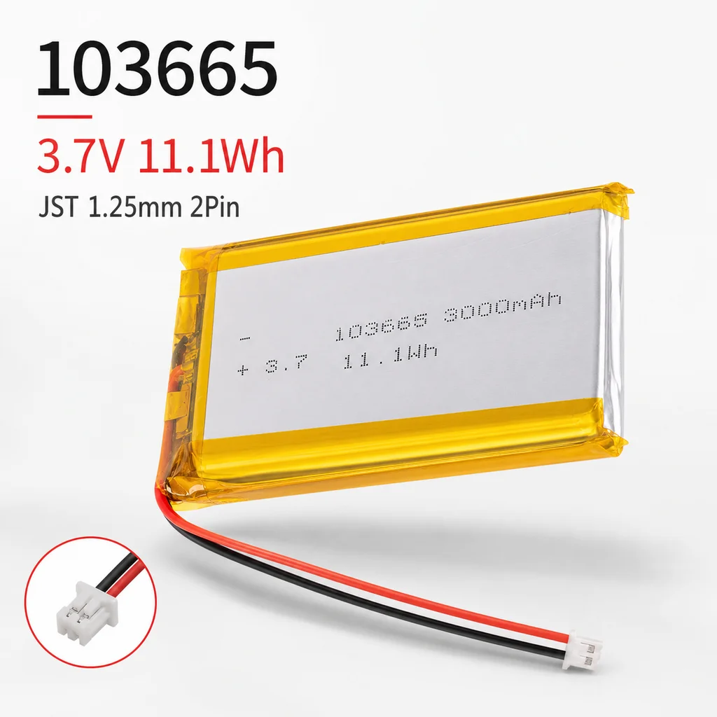 Lithium Polymer Battery 103665 3.7V 3000mAh JST 1.25 Connector Replacement Cell For Humidifier Tablet PC DVR DVD