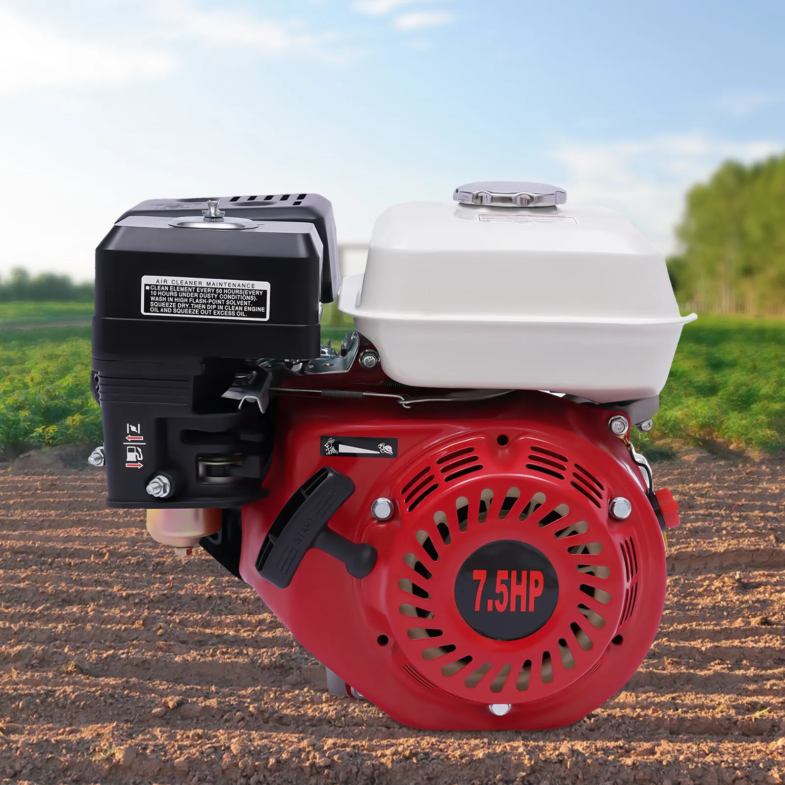 4 Stroke Gasoline Engine 7.5hp Red Gas Engine 20mm Shaft for Generator Pump Mower Power Supply