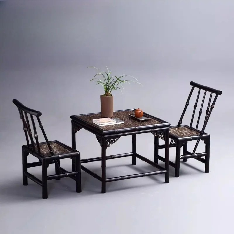 Small square table, handmade original bamboo red bamboo back chair tea table, antique small square table