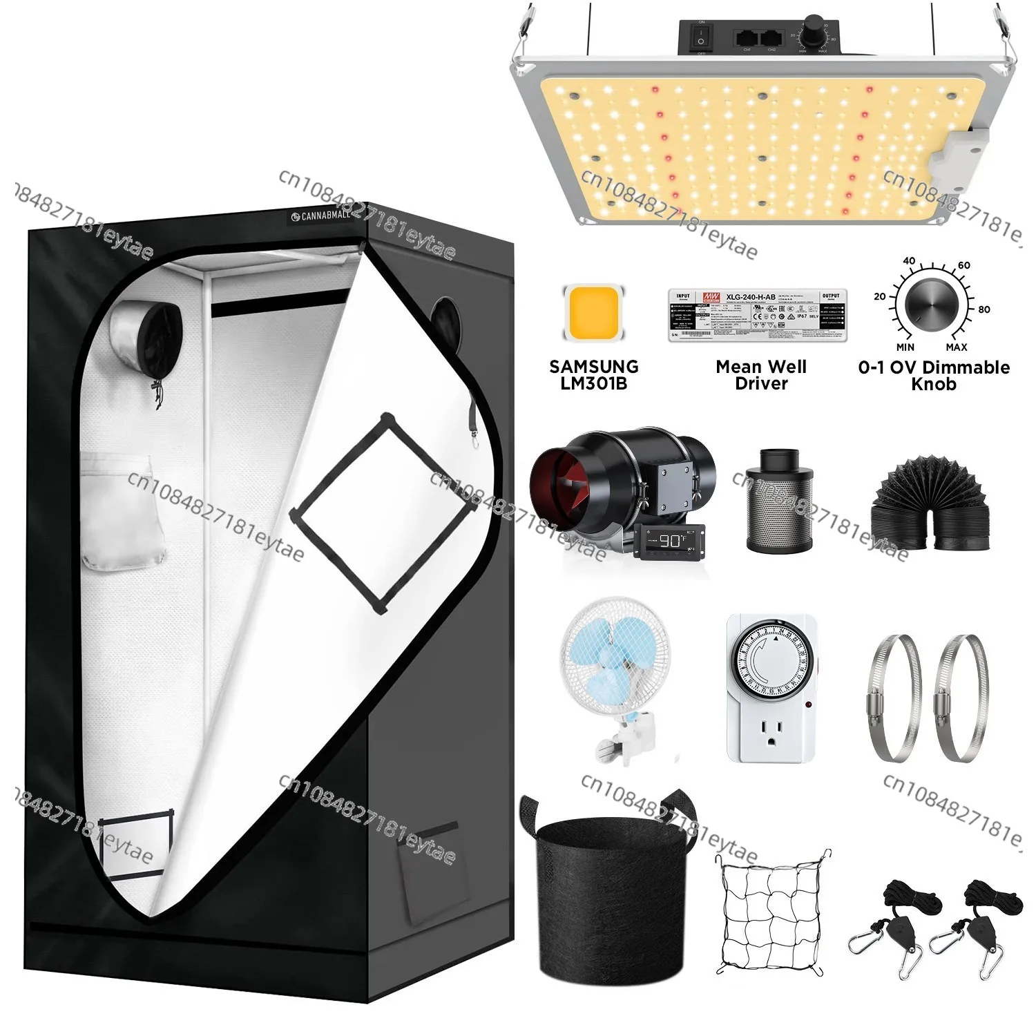 1680D planting tent with 100W plant light 4-inch exhaust fan set