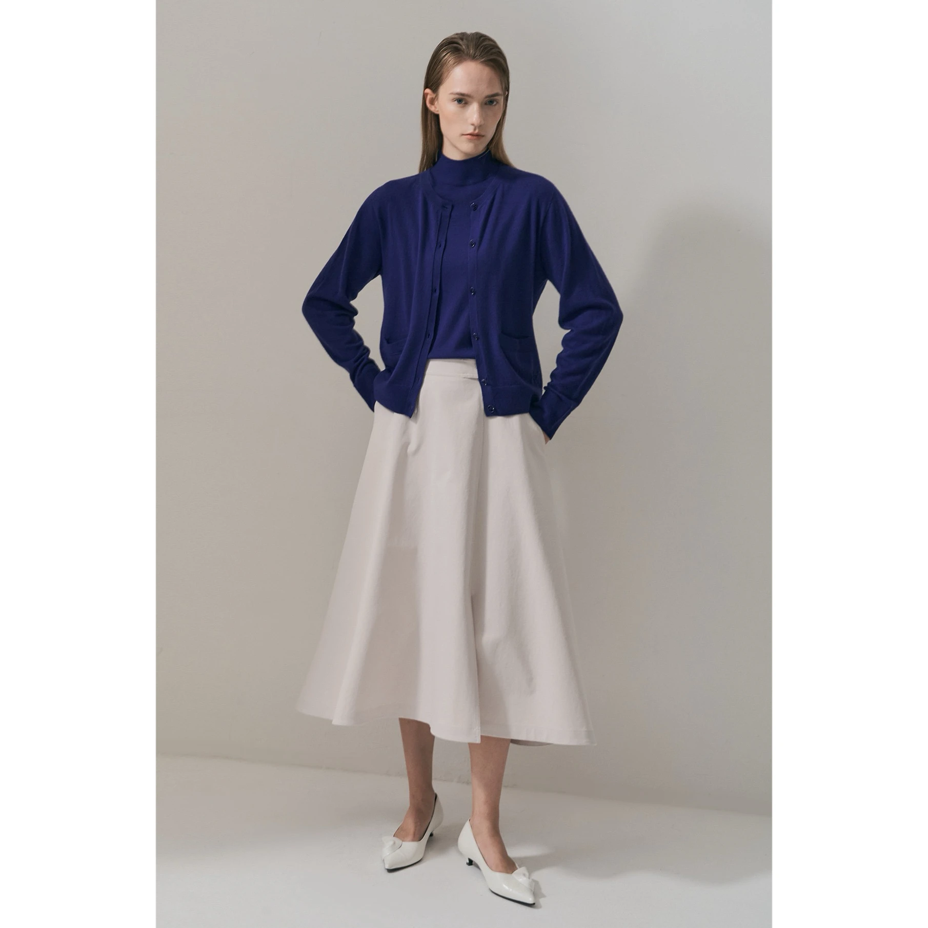 Simple round Neck Knitted Cardigan And Vest Two-Piece Set Lemon Cheese Versatile Half High Neck Sweater for Women Commute Style