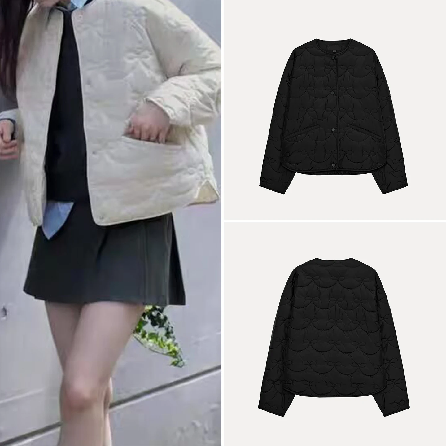 

Faionable Knot Stitched Jaet Women's Sle Autumn 2025 Z Casual Stand Fit Long Sve round Ne ort ...