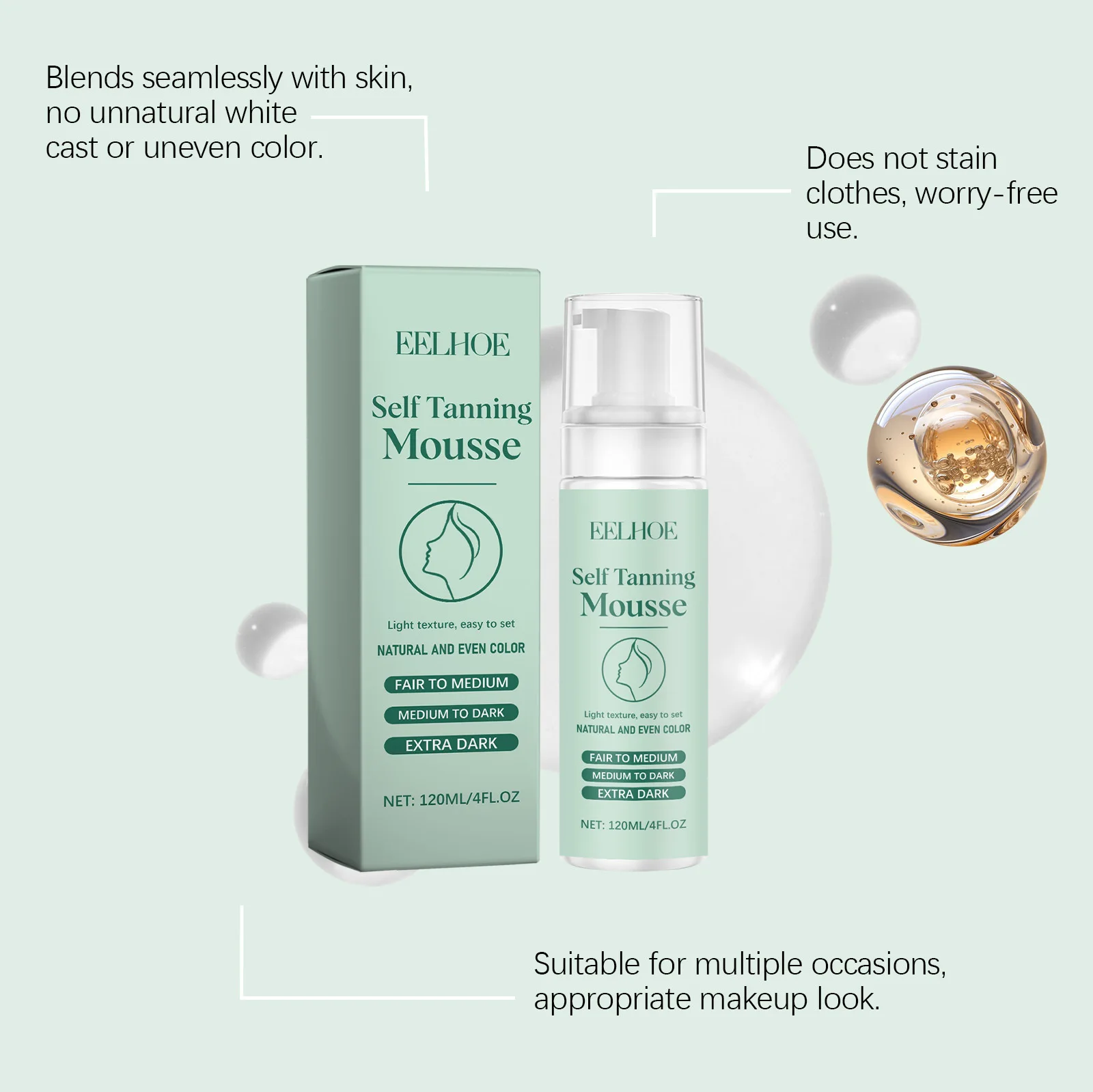 EELHOE Popular Dark Skin Tanning Mousse, Moisturizing Self-Tanning Bronzer, Portable Quick Tan Mousse Full Body Beauty Care