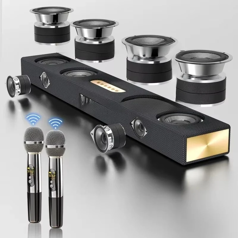 2.1 Channel Soundbar TV Speaker 600K Home Theater Karaoke Speaker Set with Wireless Mic Bluetooth Remote Control Subwoofer