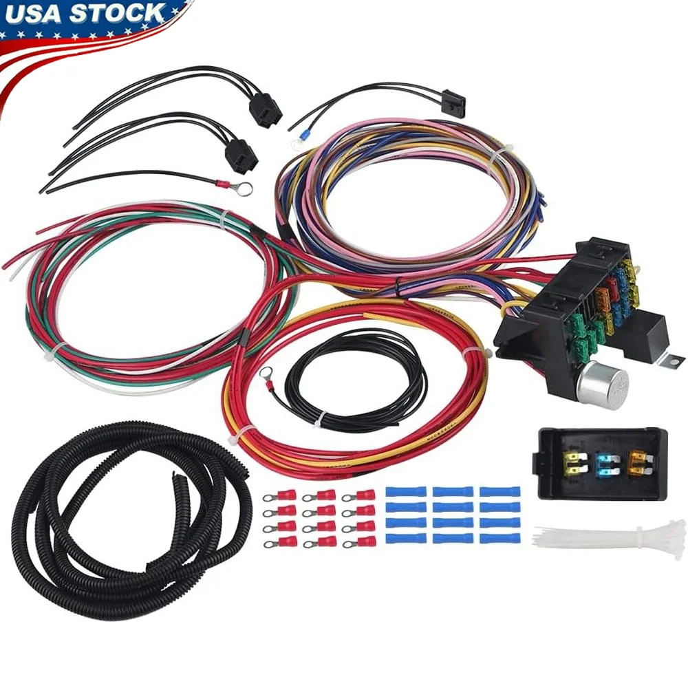 

12 Circuit Universal Wiring Harness Kit Automotive Fuses Compatible with Chevy Ford Chrysler Mopar Easy Installation High